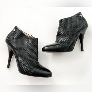 Giuseppe Zanotti Woven Leather Patent Toe Cap Stiletto booties 36 6 black